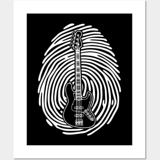 Fingerprint Bass Guitar Outline Dark Theme Posters and Art